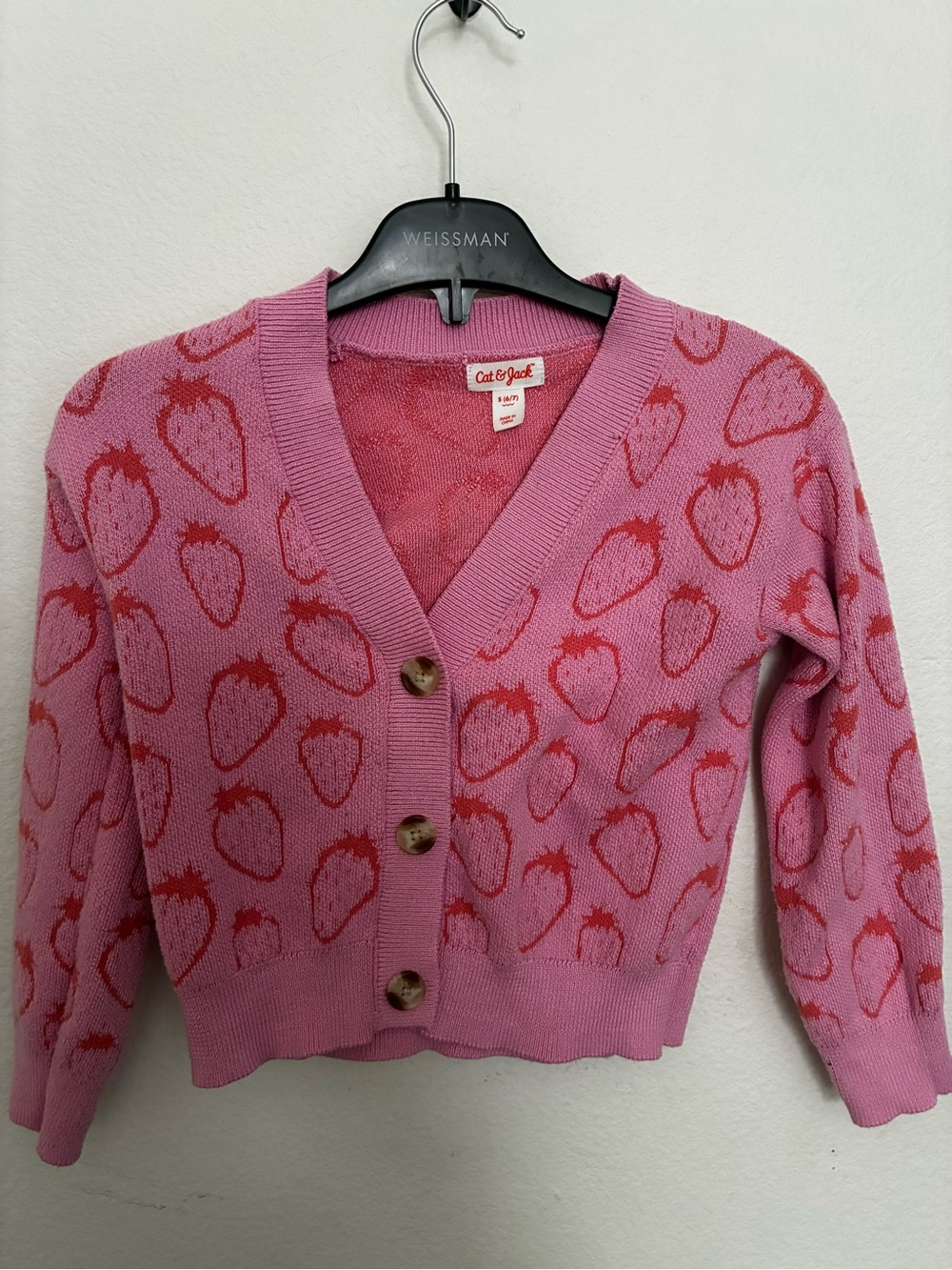 Cat & Jack Pink Strawberry-Pattern V-Neck Cardigan